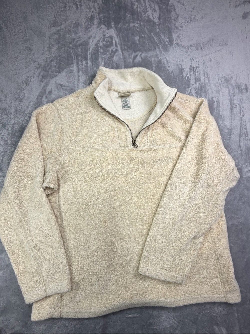 L.L. Bean Men's Cream Sherpa Zip-Neck Pullover Fall Winter Cozy Vintage M ( L)